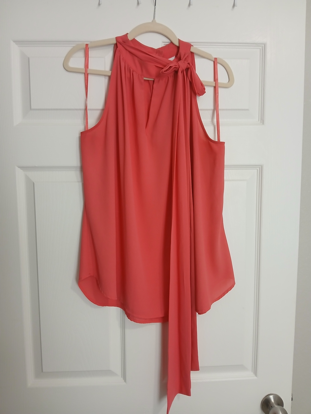 New York & Company Coral Sleeveless Tie-Neck Blouse